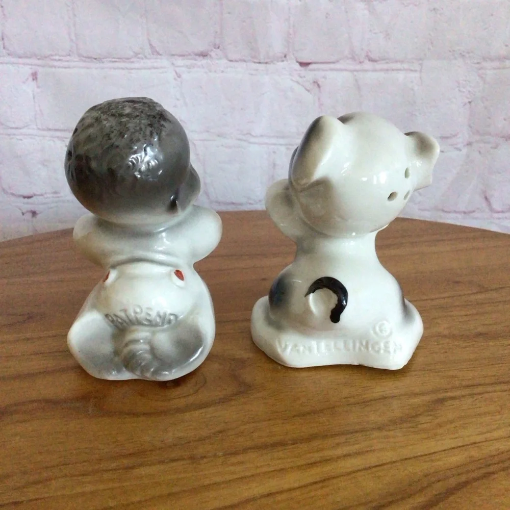 Vintage Van Tellingen Boy and Puppy Salt and Pepper Shaker Pair